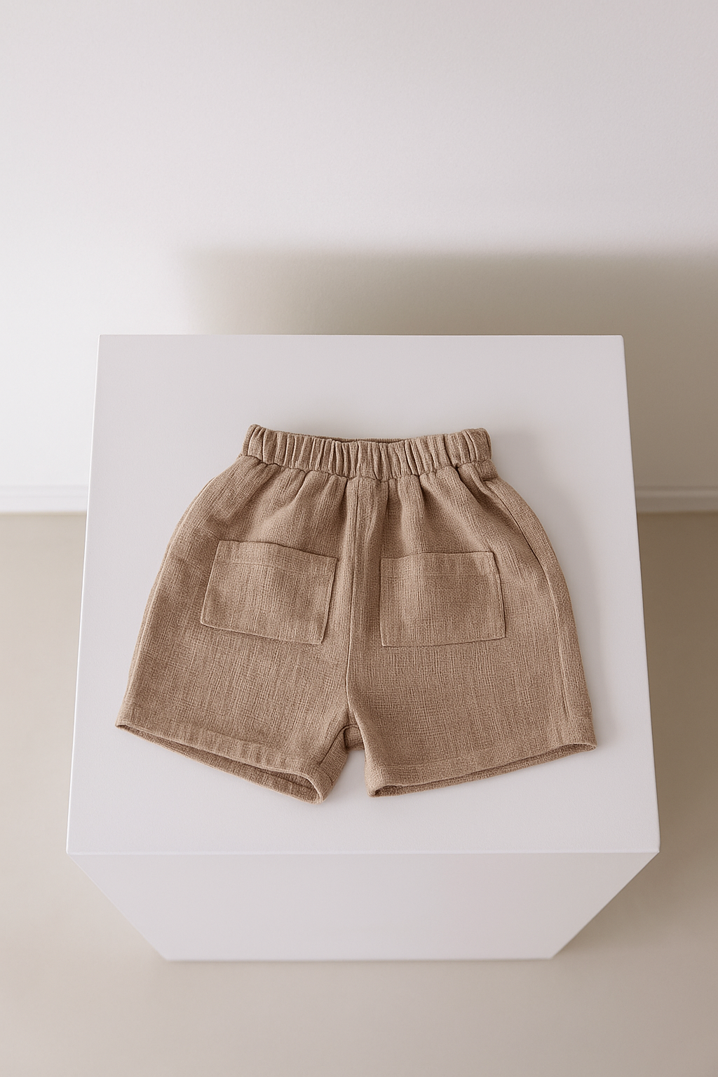 Ribbed Cotton Baby Romper - Beige Pocket Design for Stylish Comfort